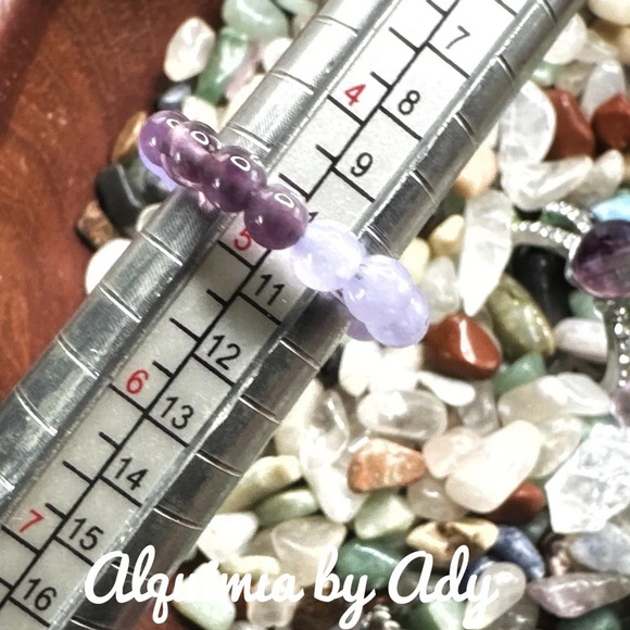 Amethyst purple jade beaded handmade statement ring gem band dainty colorful - Picture 3 of 6